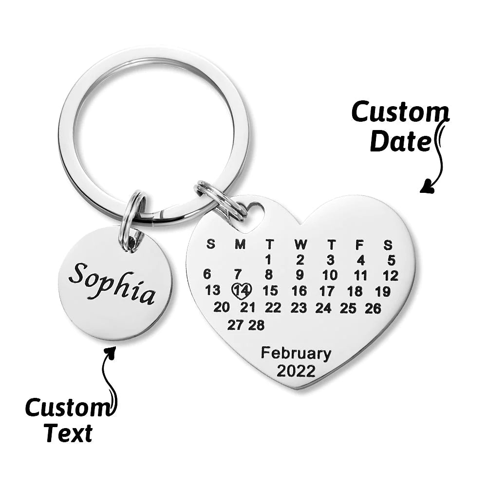 Custom Engraved Heart Calendar Keychain
