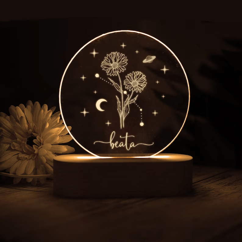 Personalized Birth Flower Round Lamp