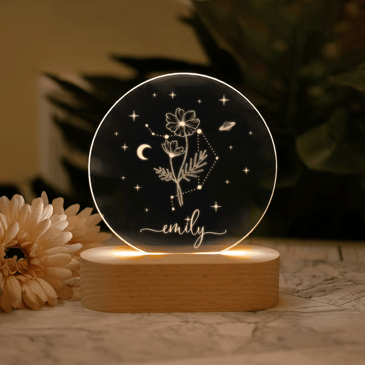 Personalized Birth Flower Round Lamp