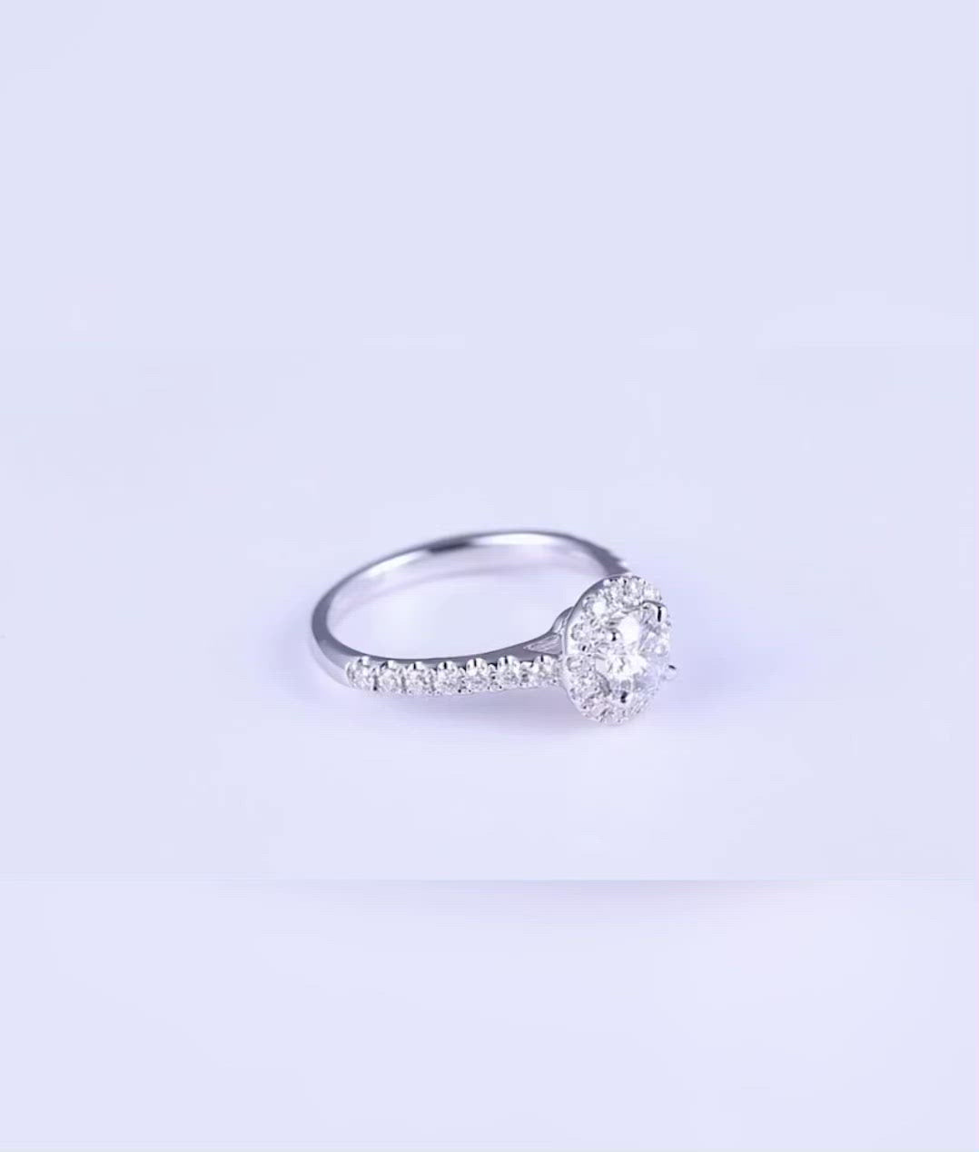 Pave Halo Diamond Ring 925 Silver