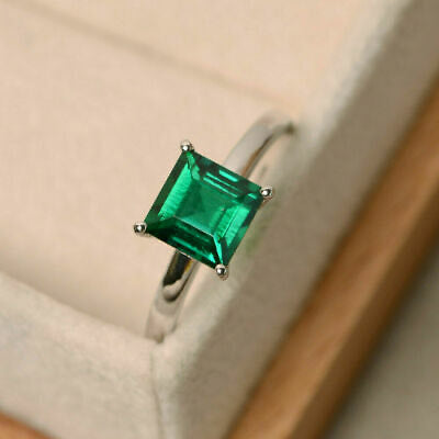Emerald Solitaire Ring 925 Silver