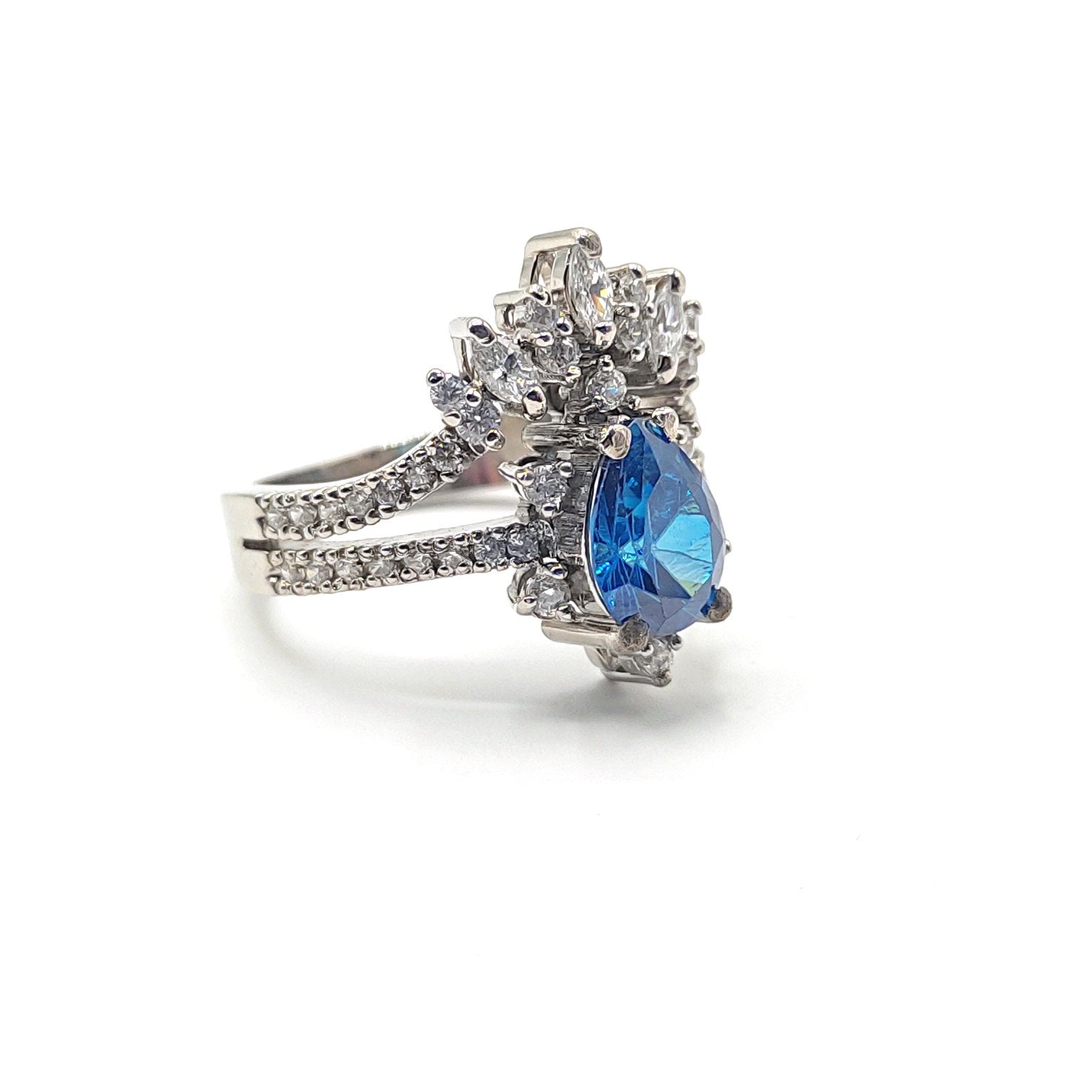 Pear Shaped Blue Sapphire Ring 925 Silver
