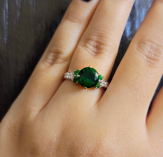 Zambian Emerald Halo Ring 925 Silver