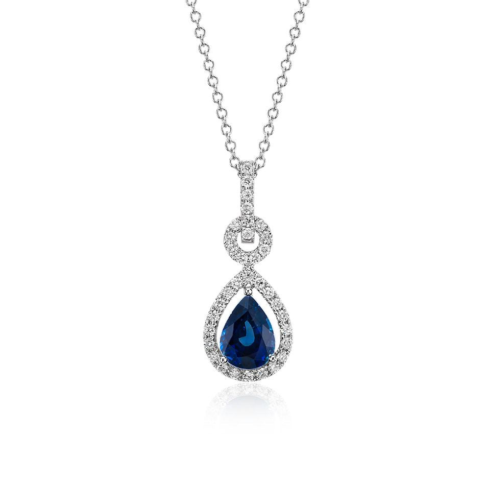 Floating Sapphire and Diamond Pear Pendant 925 Silver