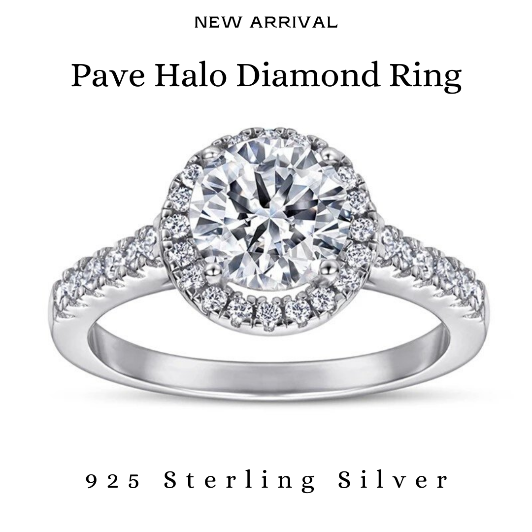 Pave Halo Diamond Ring 925 Silver