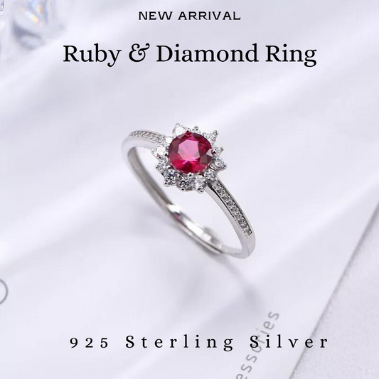 Ruby And Diamond Ring 925 Silver